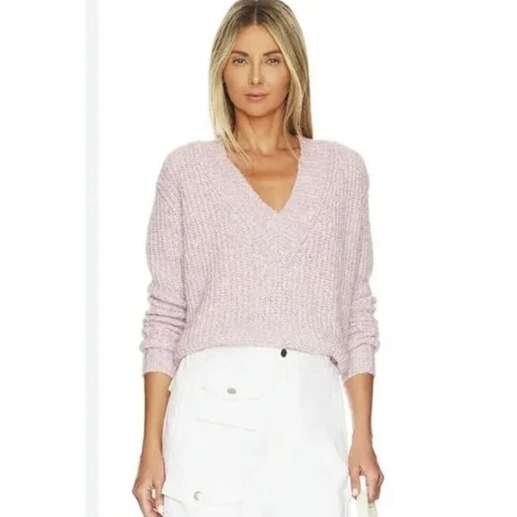 Autumn Cashmere Tweedy Shaker V-Neck Sweater Size S Thistle Lilac - Picture 1 of 9